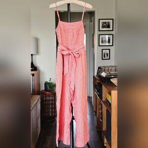 J. Crew Red & Grey Gingham Linen Jumpsuit